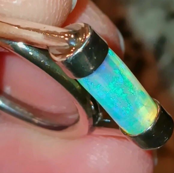 Australian Opal Ring Opalized Belemnite Sterling Silver Colorful Size 9.75 - Picture 8 of 15